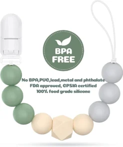 Attache-tétine Pour Garçon - Zinaps Paci Clip Holder Soothie Binkie Clips, Clip De Dentition En Siliconen Jouet Bébé Dummy Linen & Cases Dummy Clip Sootie For Bébé, Pack De 2 Clips De Support Pour Sucette (Vert Foncé, Gris Sarcelle) (WK 02129) -Bébé Soldes Boutique 1000x1200