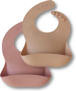 Cultures D' Kids | Bavoirs Bébé En Siliconen Avec Réceptacle | Bavoir Pour Bébé Et Tout-petit | Set 2 Pièces | Terre Cuite Et Abricot