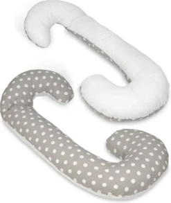 Coussin D'allaitement - Coussin De Maternité - 100% Coton - Pois Sur Gris - Blanc