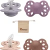 Blisters Bibs Infinity Sucettes Dental Anatomique 6-18 Mois| Set 4 Pièces|Mauve, Gris Fossile, Marmotte, Blush à Joues| + Etui Tétine Monkiezz| Orthodontique| Anatomiquement| Taille 2