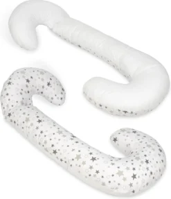 Coussin D'allaitement - Coussin De Grossesse - 100% Coton - Blanc / étoiles Grises Sur Blanc - Blanc