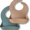 Cultures D' Kids | Bavoirs Bébé En Siliconen Avec Réceptacle | Bavoir Pour Bébé Et Tout-petit | Set 2 Pièces | Vert Et Abricot