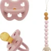 Sucette HEVEA Avec Attache Tétine | 3-36 Mois Environ | Sucette Bébé Blush Avec Attache Tétine Rose Poudré