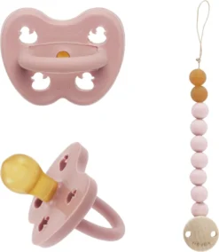 Sucette HEVEA Avec Attache Tétine | 3-36 Mois Environ | Sucette Bébé Blush Avec Attache Tétine Rose Poudré