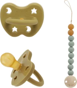 Sucette HEVEA Avec Attache Tétine | 3-36 Mois Environ | Sucette Olive Avec Attache Tétine Vert Moss