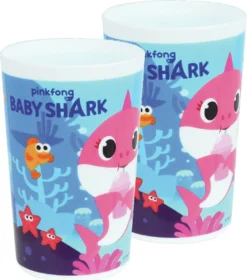 Baby Shark 2x Gobelet En Plastique Bébé Shark 220 Ml - Gobelets Incassables Pour Enfants