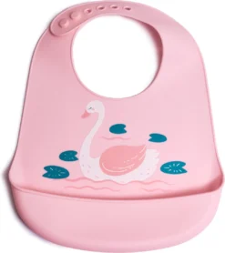 Bavoir En Silicone Rose Avec Plateau De Collecte - Bavoir Bébé Et Enfant En Bas âge - Bavoir Ajustable Et Imperméable - Swan - Telano