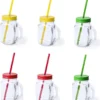 6x Pcs Verre Mason Jar Gobelets Avec Bouchon Et Paille 500 Ml - 2x Jaune / 2x Vert / 2x Rouge - Verrouillable / Ne Fuit Pas / Fruits Secoue