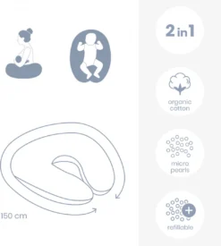 Doomoo Softy - Petit Coussin D'allaitement - Billes Ultra Fines Et Silencieuses - Coton Organique - 150 Cm - Fox Grey -Bébé Soldes Boutique 1078x1200 2