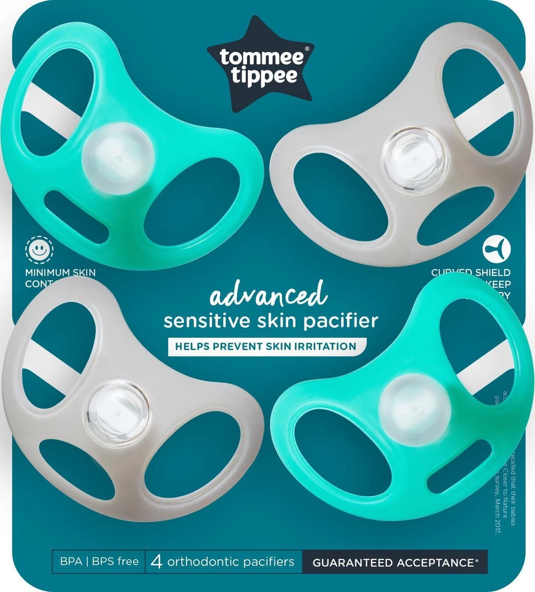 Sucette Avancée Tommee Tippee Pour Peau Sensible, Bouclier Unique Pour Moins De Contact Avec La Peau, Conception Orthodontique Symétrique, 0 Mois, 4 Pièces 4 Sucette Avancée Tommee Tippee Pour Peau Sensible, Bouclier Unique Pour Moins De Contact Avec La Peau, Conception Orthodontique Symétrique, 0 Mois, 4 Pièces – Image 4