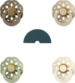 BIBS Bohème Sucette | Taille 2 6-18 Mois | Set 4 Pièces + Monkiezz Jouet De Dentition Rainbow Petrol | Chêne Foncé, Vanille, Sage, Ivoire