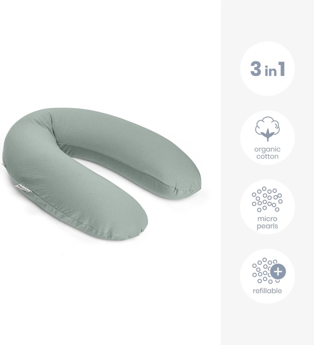 Doomoo Buddy - Coussin D'allaitement Aux Microbilles Ultrafines Et Extra Silencieuses - Coton Bio - 180cm - Tetra Jersey Vert 3 Doomoo Buddy - Coussin D'allaitement Aux Microbilles Ultrafines Et Extra Silencieuses - Coton Bio - 180cm - Tetra Jersey Vert – Image 3