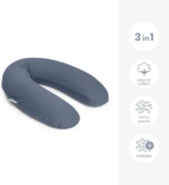 Doomoo Buddy - Coussin D'allaitement Et De Grossesse - Coton Organique - 180cm - Tetra Jersey Blue -Bébé Soldes Boutique 1093x1200