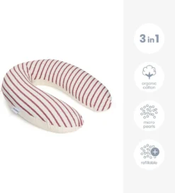 Doomoo Buddy - Coussin D'allaitement Et De Grossesse - Coton Organique - 180cm - Rubis Stripes -Bébé Soldes Boutique 1094x1200 1