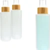 Flacons En Verre Avec Couvercle En Bambou, Pour Le Bricolage Durable, Cosmétiques Naturels, Avec Coffret Cadeau, Avec Pipette Pour Huiles Et Vaporisateur Pour Lotions, 100 Ml, Doseur à Pompe, Gravé, 3 Pièces