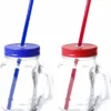 6x Pcs Verres Mason Jar Gobelets Avec Bouchon Et Paille 500 Ml - 3x Bleu / 3x Rouge - Scellable / Pas De Fuite / Fruits Secoue