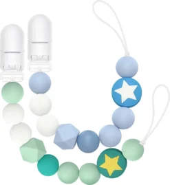 SOAT CHOIR Boy - Zinaps Siliconen Chew Perles Soothie Attache Tétine Porte- Plombs Pour Bébé Garçons Ou Filles Accessoires De Vêtements Pour Bébé De Relief Des Dents, Lot De 2 Attaches Tétines En Siliconen (Star) (WK 02129)