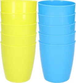 10x Verres à Eau/jus/limonade En Plastique Incassable 300 ML En Vert Et Bleu - Camping/anniversaire/tout-petits/tout-petits