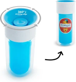 Tasse à Boire Isolée Munchkin Miracle 360 - Avec Autocollant De Personnalisation - Bleu