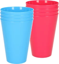 8x Verres à Boire En Plastique Incassables 430 ML En Bleu Et Rose - Camping / Anniversaire / Tout-petits / Enfants D'âge Préscolaire