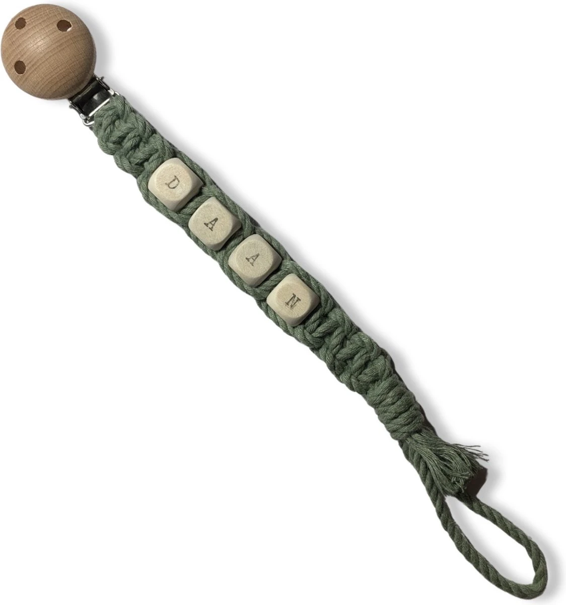 Attache-tétine En Macramé Avec Nom - Vert Olive - Katoen - Macramé - Handgemaakt Aux Nederland - Livraison Gratuite 2 Attache-tétine En Macramé Avec Nom - Vert Olive - Katoen - Macramé - Handgemaakt Aux Nederland - Livraison Gratuite – Image 2