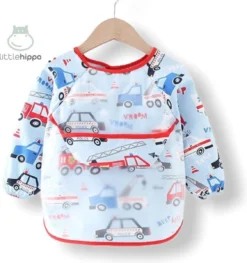 Tablier Enfant 'Vroom' Manches Longues - Bavoir à Manches - Bavoir Little Hippo - Imperméable - Artisanat - Tablier Enfant - 12 à 36 Mois