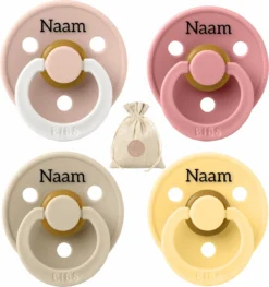 Sucettes BIBS Avec Naam - T2 - Dusty Pink, Vanilla, Pale Butter, Glow Blush - 6-18 Mois - Tétine - Tétine - Tétine - Sac à Tétine BolleToet