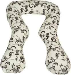 Coussin De Maternité - Coussin D'allaitement - 100% Coton - 300 Cm - Crème Avec Motif Feuilles Marron