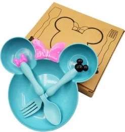 Ensemble De 3 Pièces D'aliments Pour Bébés Plats De Dessin Animé Vaisselle De Blé - Ensemble D'aliments Pour Bébés Blauw