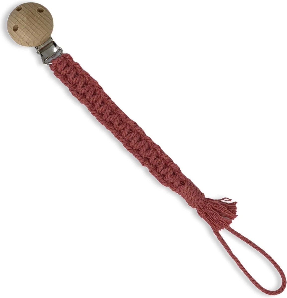 Attache Sucette Macramé 'Square' - Rouge/Marron Rouille - Katoen - Macramé - Handgemaakt Aux Nederland - Livraison Gratuite 1 Attache Sucette Macramé 'Square' - Rouge/Marron Rouille - Katoen - Macramé - Handgemaakt Aux Nederland - Livraison Gratuite