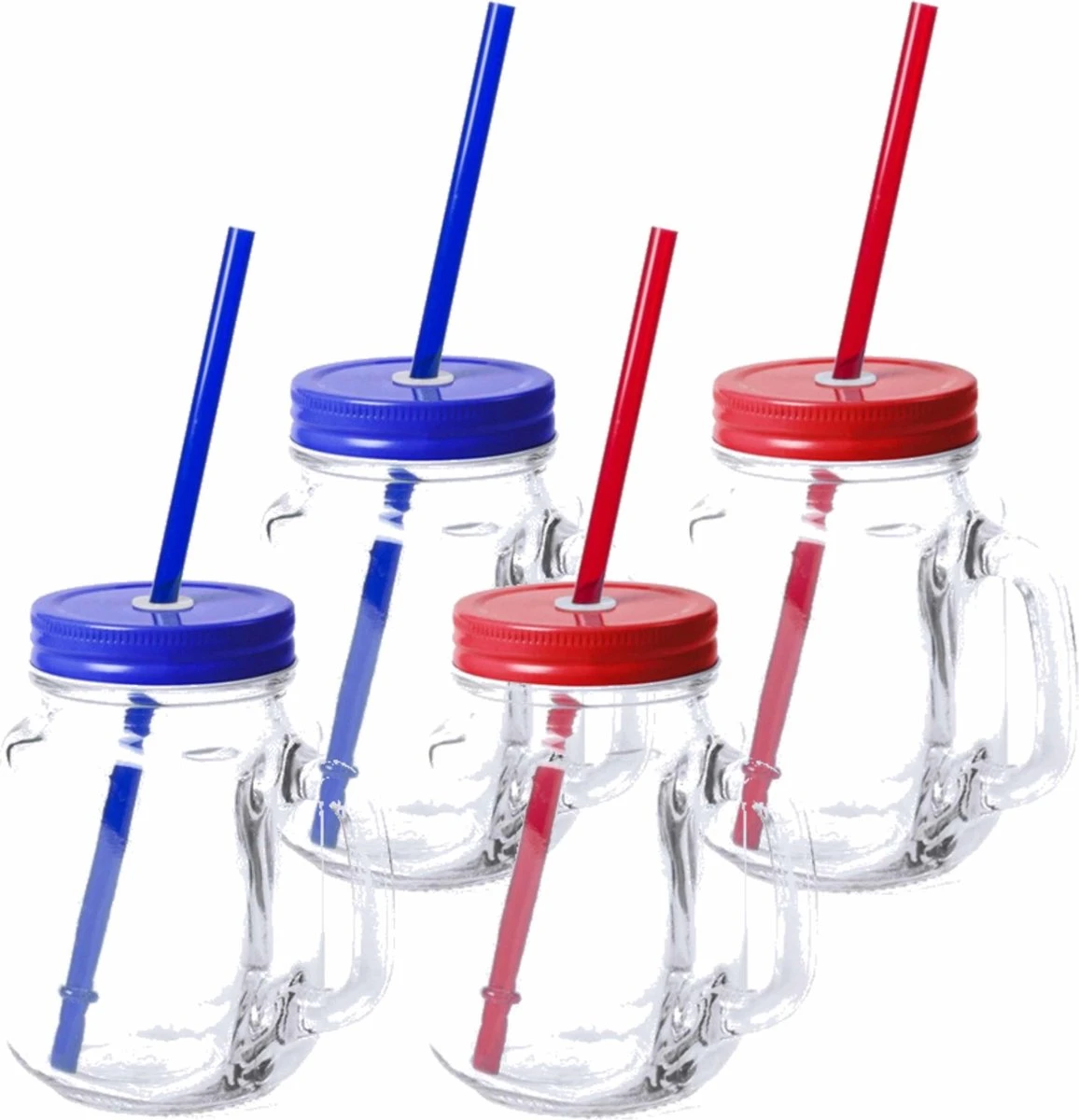 6x Pcs Verres Mason Jar Gobelets Avec Bouchon Et Paille 500 Ml - 3x Bleu / 3x Rouge - Scellable / Pas De Fuite / Fruits Secoue 2 6x Pcs Verres Mason Jar Gobelets Avec Bouchon Et Paille 500 Ml - 3x Bleu / 3x Rouge - Scellable / Pas De Fuite / Fruits Secoue – Image 2