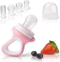 Tétine Aux Fruits Bébés Et Enfants En Bas âge + 3 Tétines En Siliconen En 3 Tailles + 1 Brosse à Dents Pour Bébé Offerte - Aide à La Morsure Wit Nourriture Pour Bébé Bébé