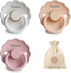 Sucettes Frigg Daisy Avec Naam - T2- Rose Bébé , Blanc Vif Et Crème Pink - 6-18 Mois - Sucette - Sucette - Sucette - Sac à Sucette BolleToet