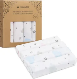 Navaris Pour Bébé - 4 Pièces 80 X 80 Cm Pour Les Paysans Ou Comme Couverture - Bambou Et Coton Super Doux - Avec Différents Motifs