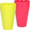 8x Verres à Boire En Plastique Incassables 430 ML En Vert Et Rose - Camping/anniversaire/tout-petits/enfants D'âge Préscolaire