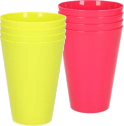 8x Verres à Boire En Plastique Incassables 430 ML En Vert Et Rose - Camping/anniversaire/tout-petits/enfants D'âge Préscolaire
