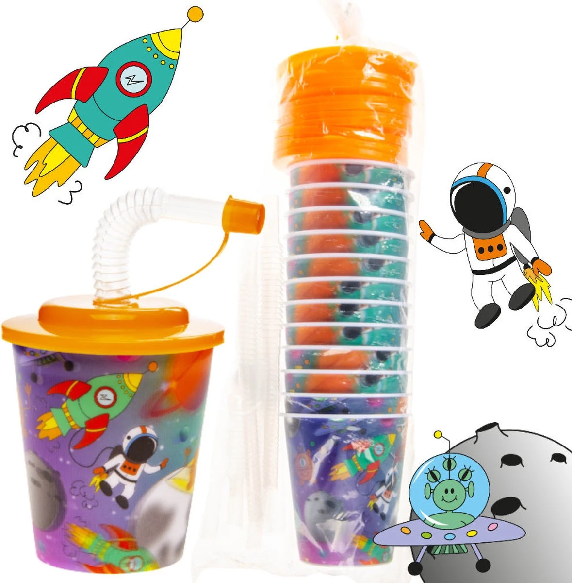 Decopatent® 12 PCS SPACE / SPACE 3D Gobelet Avec Paille Et Couvercle - 250ML - Gobelets En Plastique Voyage Spatial - Fête D'enfants - Gobelets D'anniversaire Pour Enfants - Friandise - Cadeaux à Distribuer à Distribuer 4 Decopatent® 12 PCS SPACE / SPACE 3D Gobelet Avec Paille Et Couvercle - 250ML - Gobelets En Plastique Voyage Spatial - Fête D'enfants - Gobelets D'anniversaire Pour Enfants - Friandise - Cadeaux à Distribuer à Distribuer – Image 4