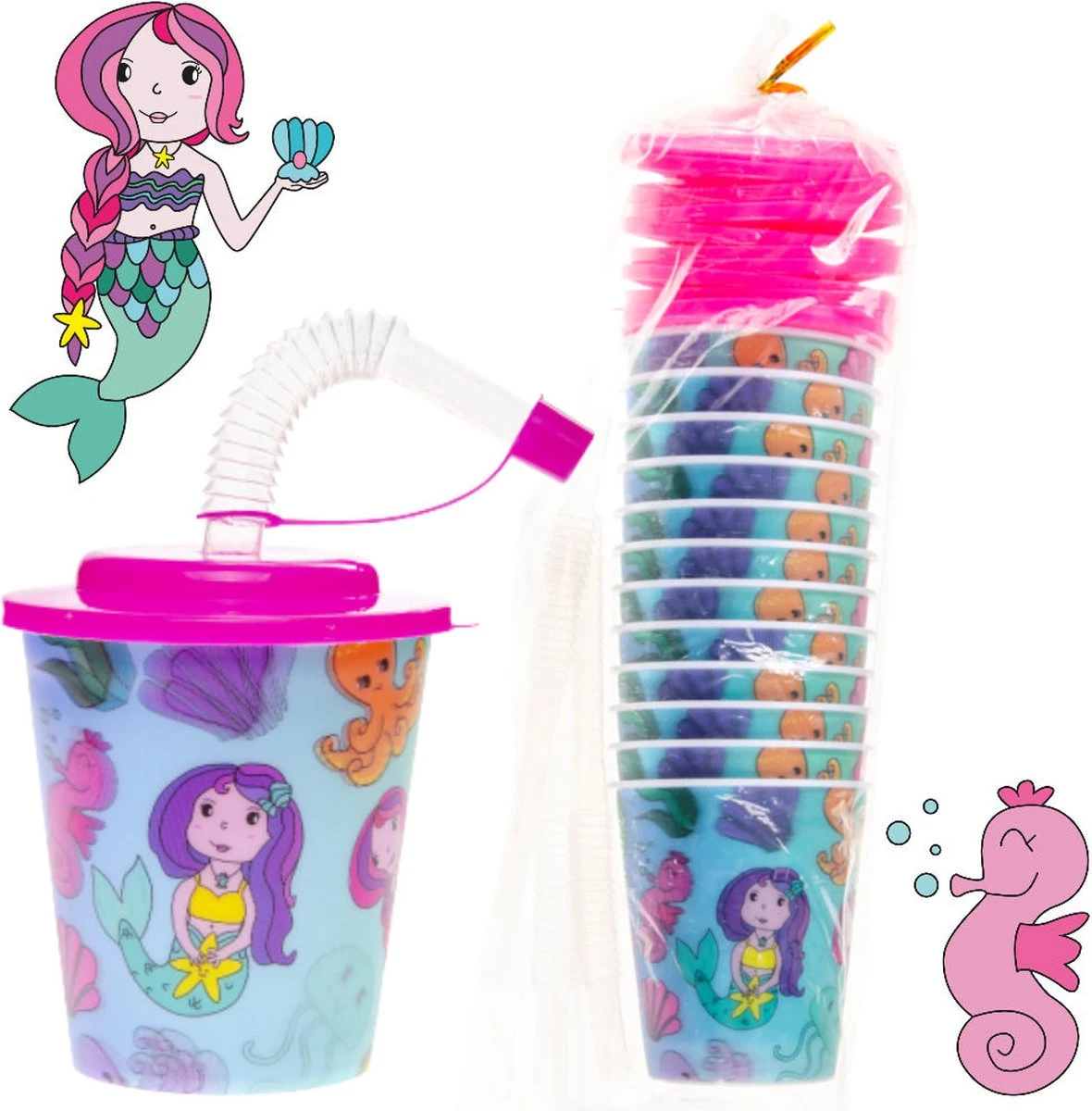 Decopatent® 12 PCS MERMAID Gobelet 3D Avec Paille Et Couvercle - 250 ML - Gobelets En Plastique Sirène - Fête D'Enfants - Gobelets D'Anniversaire D'Enfants - Friandise - Cadeaux à Distribuer 4 Decopatent® 12 PCS MERMAID Gobelet 3D Avec Paille Et Couvercle - 250 ML - Gobelets En Plastique Sirène - Fête D'Enfants - Gobelets D'Anniversaire D'Enfants - Friandise - Cadeaux à Distribuer – Image 4