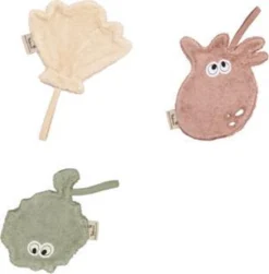 Timboo Lot De 3 Lingettes Attache Tétine - Tutdoek - Doudou - Coquillage Et Méduse Poisson - Attache Tétine