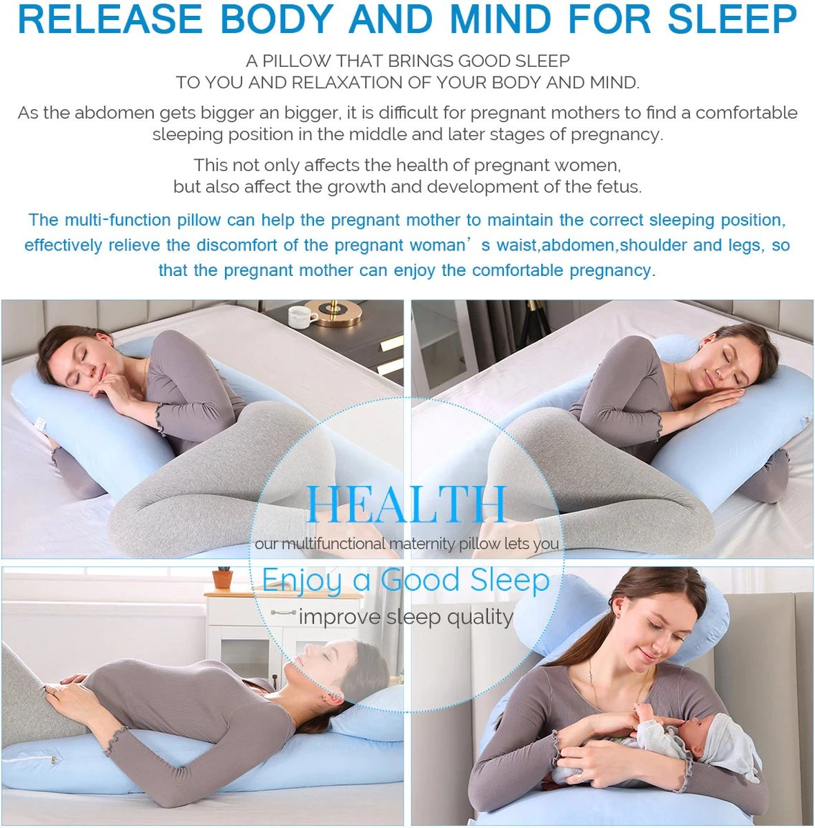 Oreiller De Grossesse - Grossesse - Maternité - Forme U - Oreiller - Femme - Dormeuse - Enceinte - 60 X 120cm 3 Oreiller De Grossesse - Grossesse - Maternité - Forme U - Oreiller - Femme - Dormeuse - Enceinte - 60 X 120cm – Image 3