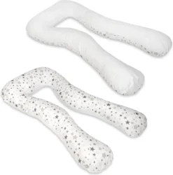 Coussin D'allaitement - Coussin De Maternité - Grand - 100% Coton - Blanc / étoiles Grises Sur Blanc - Blanc