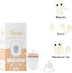 Biberon En Siliconen / Biberon Hands Libres En Un – Switch Le Biberon – 2 En 1 – Tétine De Biberon – Matériau En Silicone Souple – Valve Sans Air– Anti-colique – Anti-colique – Réduit Le Reflux De Votre Bébé – 250ML – Sans BPA - Peach -Bébé Soldes Boutique 1190x1200 2