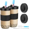 Tasses à Thé à Bubble , Lot De 2, 730 Ml, Set à Thé à Bubble Avec Paille, Réutilisables, Verres à Boire En Verre Avec Couvercle, Silicone Anti-fuite Pour Milkshakes, Boissons, Smoothie Noir