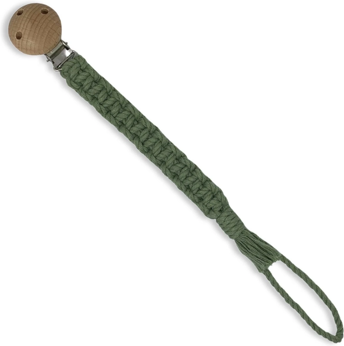 Attache Sucette Macramé 'Square' - Vert Olive - Katoen - Macramé - Handgemaakt Aux Nederland - Livraison Gratuite 2 Attache Sucette Macramé 'Square' - Vert Olive - Katoen - Macramé - Handgemaakt Aux Nederland - Livraison Gratuite – Image 2