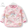 Tablier Enfant ' Unicorn' Manches Longues - Bavoir à Manches - Bavoir Petit Hippopotame - Déperlant - Artisanat - Tablier Enfant - 12-36 Mois