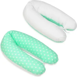 Coussin D'allaitement - Coussin De Grossesse - 100% Coton - Avec Cordons - 145 Cm - Départs Blancs - Menthe - Blanc