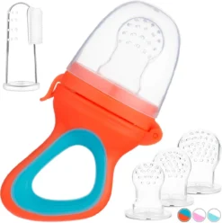 Tétine Aux Fruits Bébés Et Enfants En Bas âge + 3 Tétines En Siliconen En 3 Tailles + 1 Brosse à Dents Pour Bébé Offerte - Aide à La Morsure Blauw Nourriture Pour Bébé Bébé