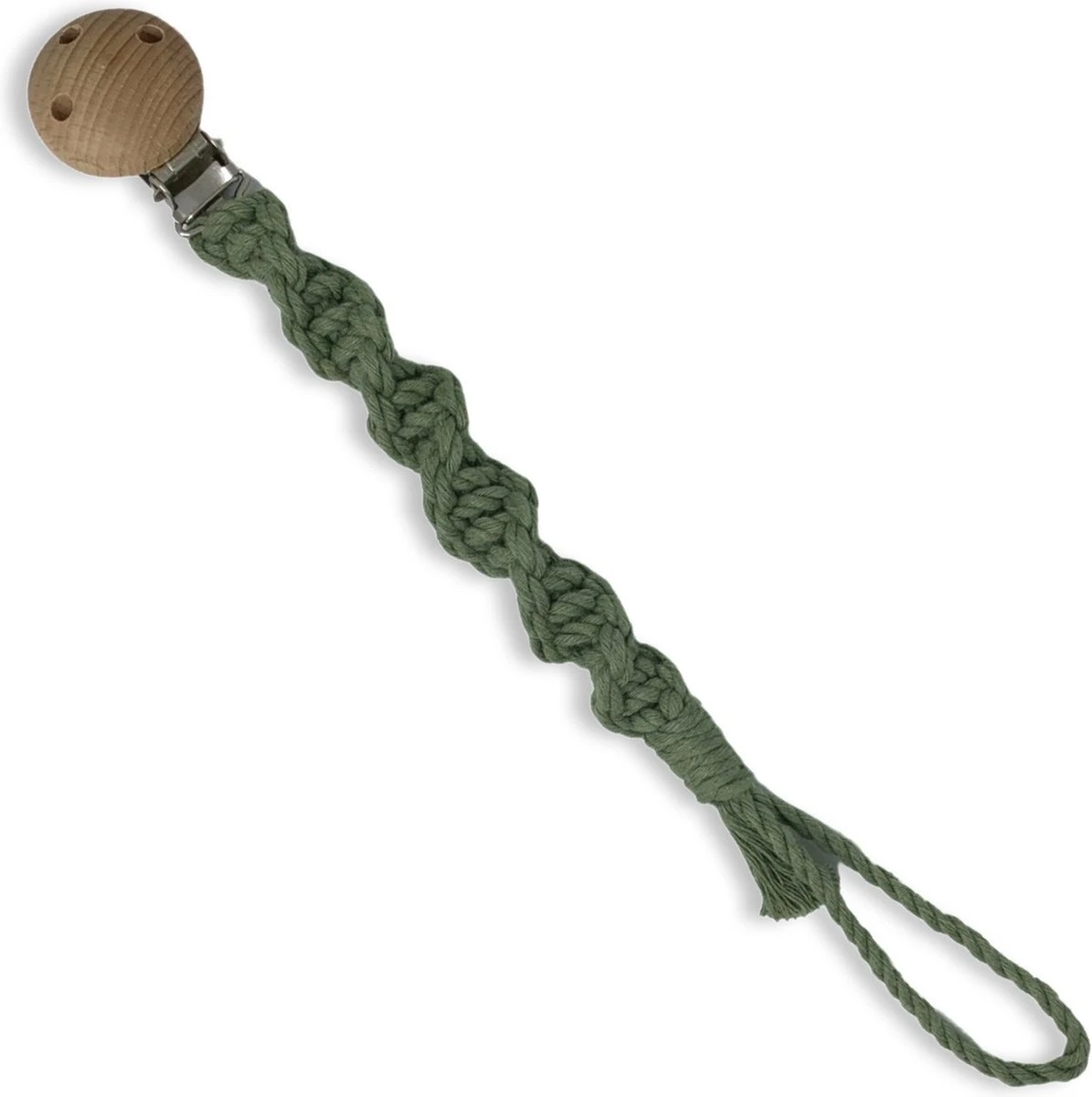 Attache Sucette Macramé ' Spiral' - Vert Olive - Katoen - Macramé - Handgemaakt Aux Nederland - Livraison Gratuite 2 Attache Sucette Macramé ' Spiral' - Vert Olive - Katoen - Macramé - Handgemaakt Aux Nederland - Livraison Gratuite – Image 2