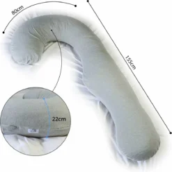 Ella® Coussin D'Allaitement XXL En J - Oreiller De Couchage Latéral - Oreiller De Corps - Oreiller De Maternité - Oreiller De Corps - 155cm - Housse Amovible En Jersey De Coton - Gris Clair -Bébé Soldes Boutique 1196x1200 3