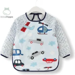 Tablier Enfant 'Car' Manches Longues - Bavoir à Manches - Bavoir Petit Hippopotame - Imperméable - Artisanat - Tablier Enfant - 3 à 5 Ans